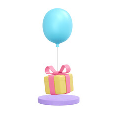 3d rendering of gift box and balloon for commercial design. 3d render illustration cartoon style.