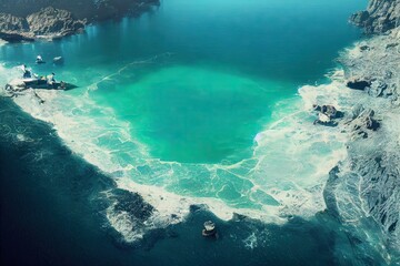 3D rendered computer generated image of a tropical deserted island. Often used by pirates (accessible through pirate bays), this lush greenery and sandy beaches is surrounded by blue ocean for miles