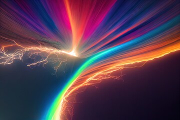 3D rendered computer generated image of colorful lighting storm. Electricity and polychromatic color make for a bright, vibrant artistic pattern great for backgrounds and wallpaper.