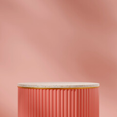 3D image render scene mockup of terrazzo texture and pink podium in square with light pink wall