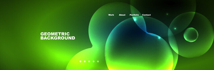 Shiny neon circles and bubbles, dark abstract background with blurred magic neon light, wallpaper design