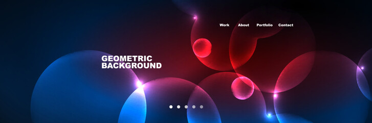 Shiny neon circles and bubbles, dark abstract background with blurred magic neon light, wallpaper design