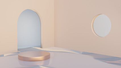 Minimal Style 3D Render design stage podium. Round platform illustration background for  for Product Social Media Banner.