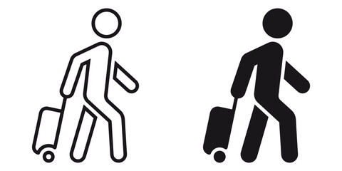 ofvs202 OutlineFilledVectorSign ofvs - person traveling suitcase vector icon . isolated transparent . human . young people at airport . black outline and filled version . AI 10 / EPS 10 . g11542 - obrazy, fototapety, plakaty
