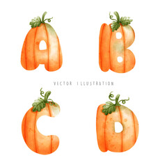 Pumpkin font Halloween Alphabet food vector illustration