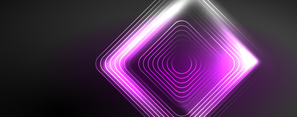 Neon glowing lines and angles, magic energy space light concept. Vector illustration for wallpaper, banner, background, leaflet, catalog, cover, flyer