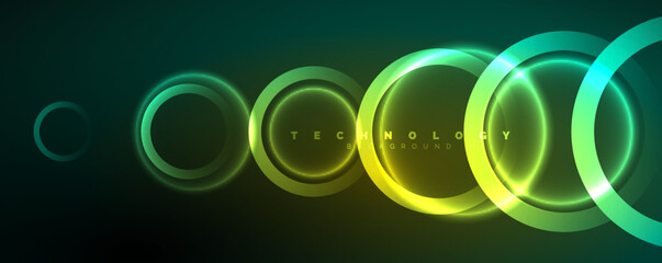 Neon shiny circles abstract background, technology energy space light concept, abstract background wallpaper design