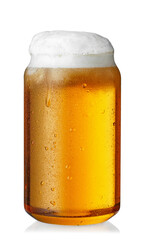 cold glass of light beer with foam isolated on white