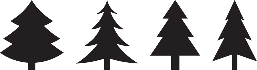 Set of Christmas tree silhouette with decorations. Isolated Christmas tree icon with star. winter trees collection for holiday Xmas and new year