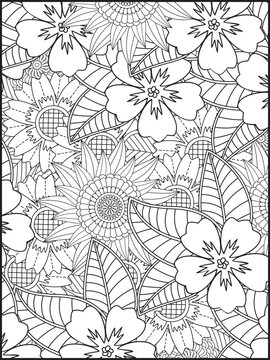 Vector Coloring Book For Adult And Meditation. Decorative Mandala Summer Flowers, Flower Coloring Book Page, Adult Coloring Book Page For Amazon. 