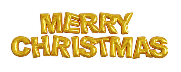 3d rendering merry christmas golden balloon text lettering