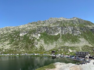 The Monte Prosa peak (2737 m) in the massif of the Swiss Alps and in the area of the mountain St....