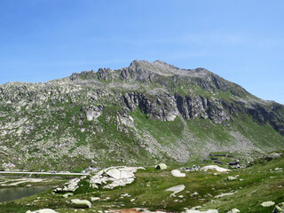 The Monte Prosa peak (2737 m) in the massif of the Swiss Alps and in the area of the mountain St....