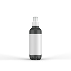 Black Bottle with Label 3D Rendering