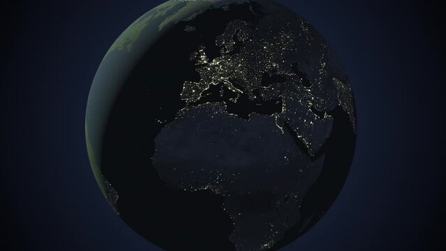 Seamless looping animation of the earth at night zooming in to the 3d map of Turkey with the capital and the biggest cites in 4K resolution