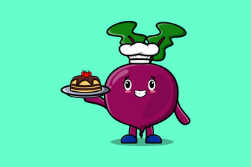 Cute cartoon Beetroot chef character with menu in hand cute style design illustration