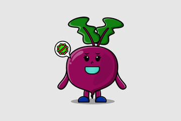 Cute cartoon illustration Beetroot using mask to prevent virus in cute modern style design