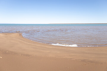 Deserted beach at Lake Chocon in Neuquen, Argentina.