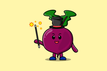 A gorgeous smart cute cartoon magician Beetroot style design in flat cartoon style illustration