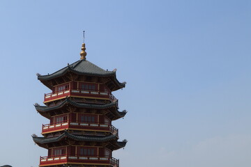 Pagoda in Pantjoran, Pantai Indah Kapuk, Jakarta looks great. It is a popular place in Jakarta. Some people go there to refreshing.