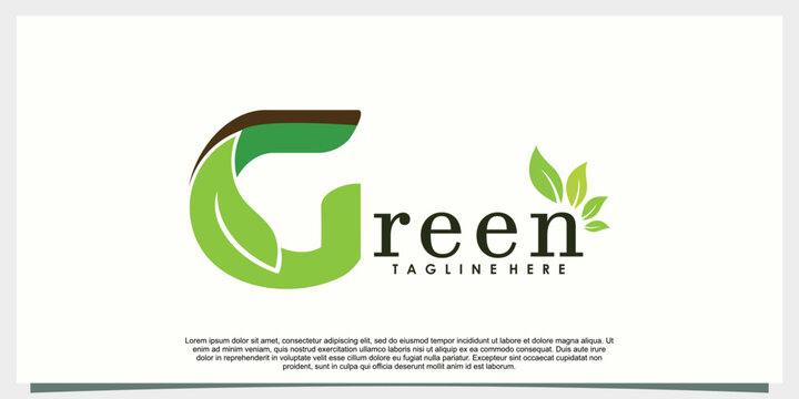 green letter g logo design with leaf creative concept