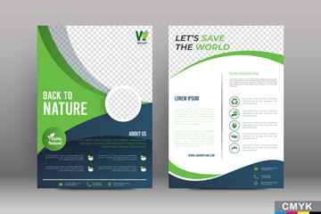 Set of Nature eco flyer, poster, brochure, magazine cover template. Modern green leaf, environment design