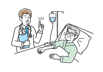 入院患者を診察する男性医師のイラスト素材