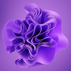 Obraz na płótnie Canvas 3d abstract layered background. Flower shape. Violet wavy textile for modern fashion design. Realistic 3d high quality render