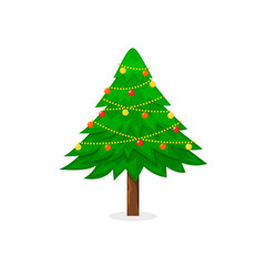 Pine tree on white background. Merry Christmas and Happy new year. Winter holiday. Vector illustration.