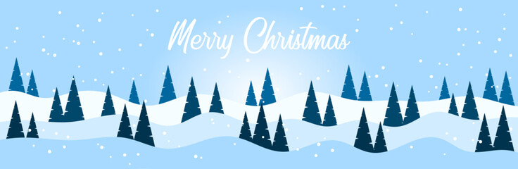 Merry Christmas Text. Winter minimalist landscape. Letters for the holiday greeting gift poster. Xmas card. Design for Christmas day festival. Vector illustration.