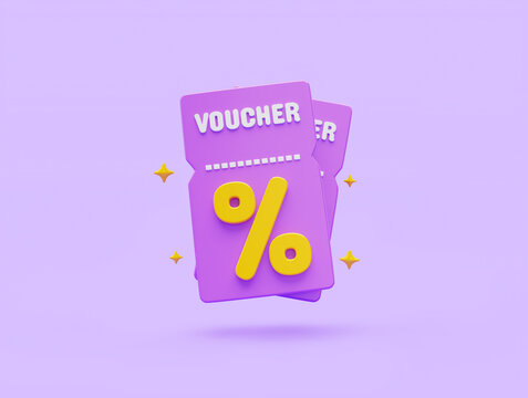 Voucher icon sale or buy special discount promotion marketing purchase checkout e - commerce online shopping 3D illustration