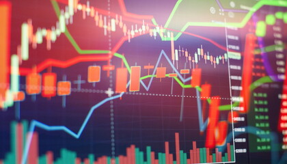 indicators including volume analysis for professional technical analysis on the monitor of a...