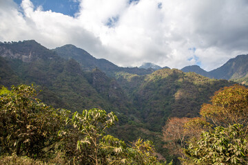 Tree covered mountain slopes near Lake Atitlan, Guatemala.