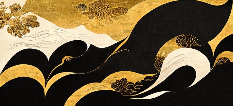 Traditional, Elegant, Retro, Delicate And Precise Background Design Elements Like Black And Gold Gold Folding Screens Japanese Style Ukiyoe