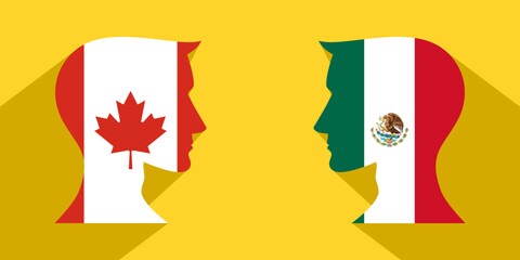 face to face concept. canada vs mexico. vector illustration