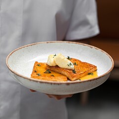 Closeup shot of a bowl of french toasts