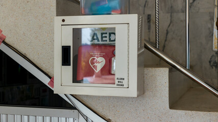 First aid box cardiopulmonary resuscitation  using automated external defibrillator device, AED....