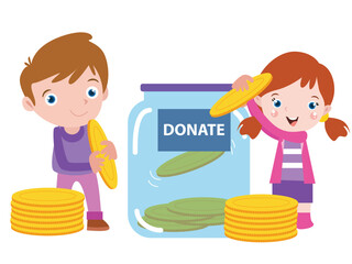 Children donates money cartoon 2d vector concept for banner, website, illustration, landing page, flyer, etc.