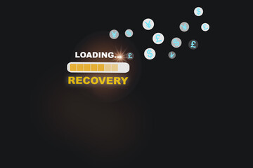 Obraz premium Recovery Loading with currency symbol on black background. Business success with earning concept and start up challenge idea