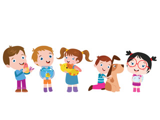 Fototapeta premium group of children holding their pets