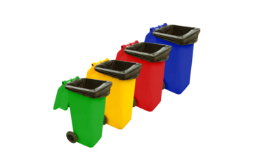 Color set garbage plastic bins isolated 