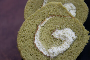 Close up Green Tea Cake Roll