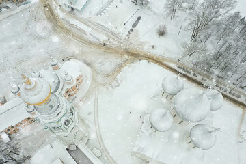 Vologda cathedral winter landscape aerial view from drone
