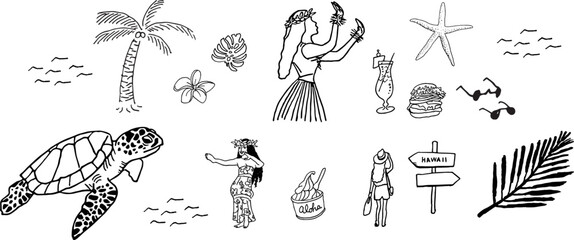 南国リゾートのモチーフ手書きベクターイラストセット © rikachu