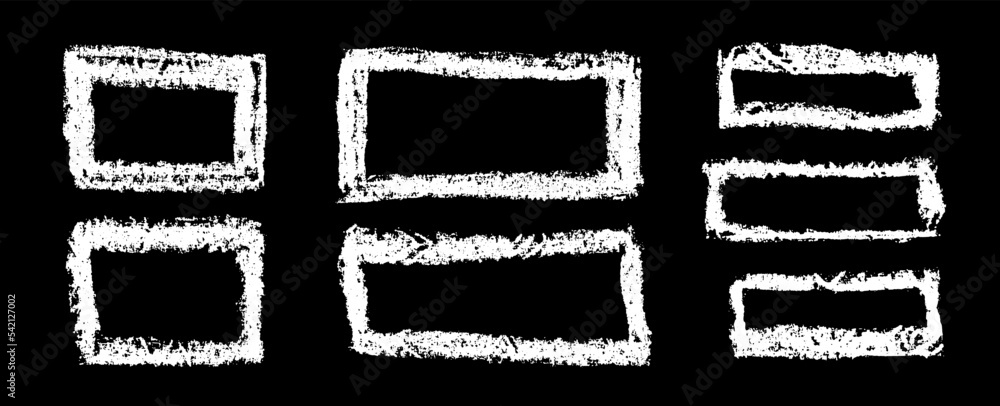 Poster chalk grunge rectangular frames set. chalkboard sketches. grunge frames collection. white chalk rect