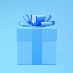 Gift box with bow and ribbons vector illustration. Present box for any design vector. Holiday theme in blue color.