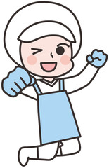 ジャンプする白衣を着た人物