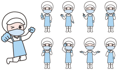 白衣を着た人物のイラストセット