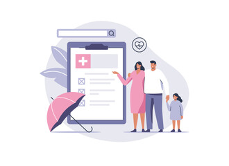 Health insurance illustration. Medicine and healthcare for all family concept. Vector illustration.