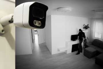 Security Camera Concept. the camera in the room of the thief